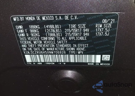 2022 Honda Hr-V Ex from USA, damaged, VIN 3CZRU6H5XNM706822